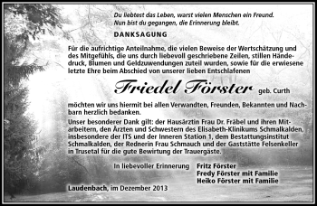 Traueranzeige von Friedel Förster von Südthüringer Presse