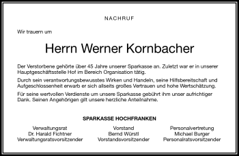 Traueranzeige von Werner Kornbacher von Frankenpost