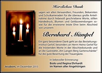 Traueranzeige von Bernhard Mämpel von Südthüringer Presse