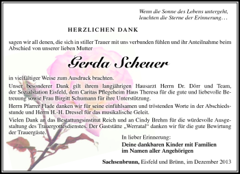 Traueranzeige von Gerda Scheuer von Südthüringer Presse