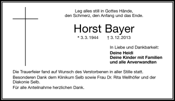 Traueranzeige von Horst Bayer von Frankenpost