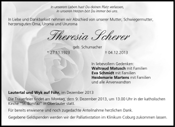 Traueranzeige von Theresia Scherer von Neue Presse Coburg