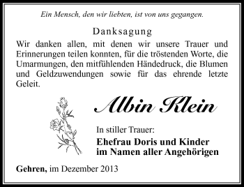 Traueranzeige von Albin Klein von Südthüringer Presse