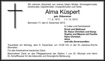 Traueranzeige von Alma Küspert von Frankenpost