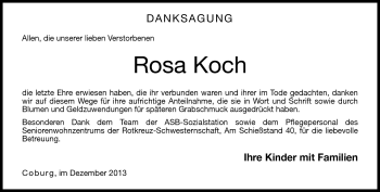 Traueranzeige von Rosa Koch von Neue Presse Coburg