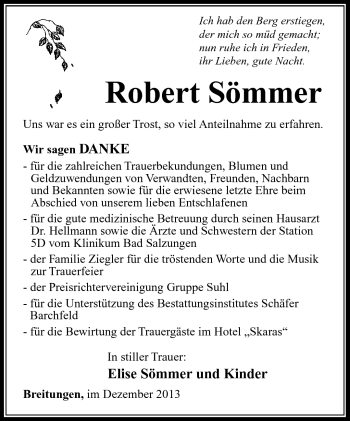 Traueranzeige von Robert Sömmer von Südthüringer Presse