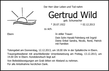 Traueranzeige von Gertrud Wild von Neue Presse Coburg