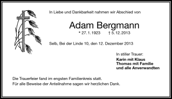 Traueranzeige von Adam Bergmann von Frankenpost