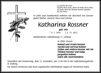 Traueranzeige von Katharina Rossner von Frankenpost