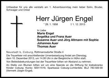 Traueranzeige von Jürgen Engel von Neue Presse Coburg