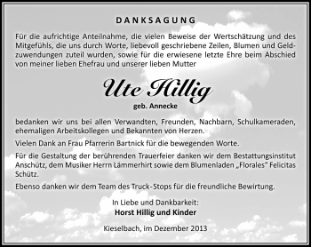Traueranzeige von Ute Hillig von Südthüringer Presse