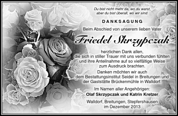 Traueranzeige von Fruiedel Skrzypczak von Südthüringer Presse