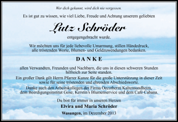 Traueranzeige von Lutz Schröder von Südthüringer Presse