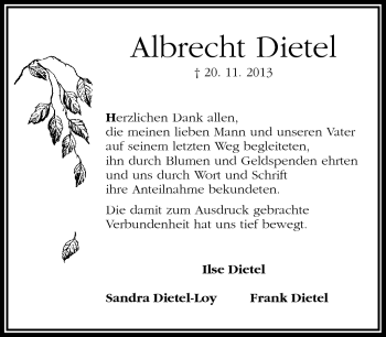 Traueranzeige von Albrecht Dietel von Frankenpost