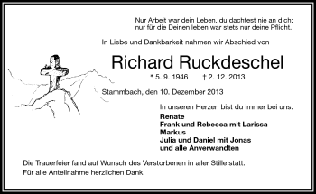 Traueranzeige von Richard Ruckdeschel von Frankenpost