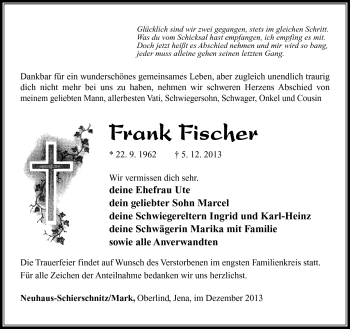 Traueranzeige von Frank Fischer von Südthüringer Presse
