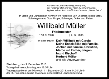 Traueranzeige von Willibald Müller von Neue Presse Coburg