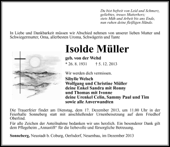 Traueranzeige von Isolde müller von Südthüringer Presse