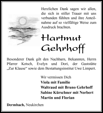 Traueranzeige von Hartmut Gehrhoff von Südthüringer Presse