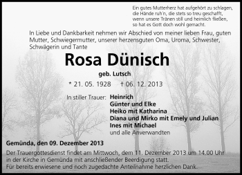 Traueranzeige von Rosa Dünisch von Neue Presse Coburg