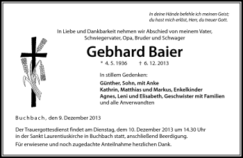 Traueranzeige von Gebhard Baier von Neue Presse Coburg