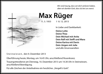Traueranzeige von Max Rüger von Neue Presse Coburg