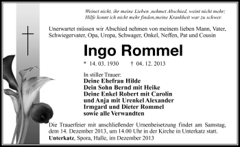 Traueranzeige von Ingo Rommel von Südthüringer Presse