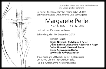 Traueranzeige von Margarete Perlet von Frankenpost