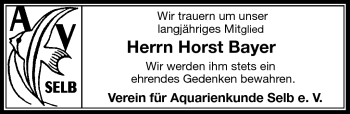 Traueranzeige von Horst Bayer von Frankenpost