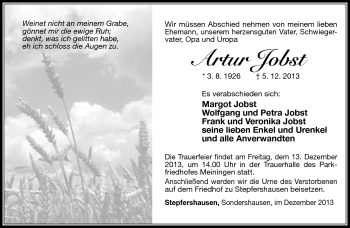 Traueranzeige von Artur Jobst von Südthüringer Presse