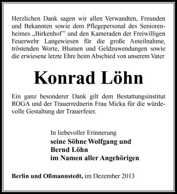 Traueranzeige von Konrad Löhn von Südthüringer Presse