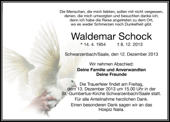 Traueranzeige von Waldemar Schock von Frankenpost