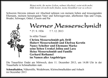 Traueranzeige von Werner Messerschmidt von Südthüringer Presse