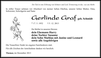 Traueranzeige von Gerlinde Graf von Südthüringer Presse