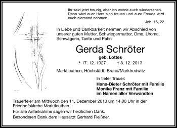 Traueranzeige von Gerda Schröter von Frankenpost