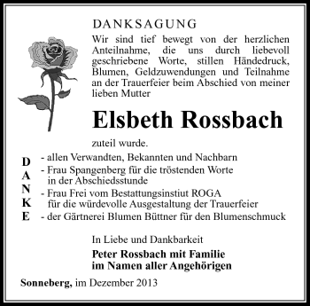 Traueranzeige von Elsbeth Rossbach von Südthüringer Presse