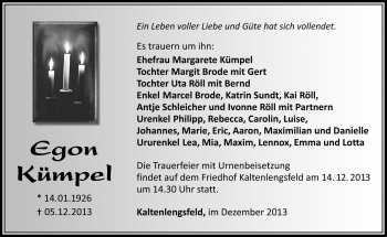 Traueranzeige von Egon Kümpel von Südthüringer Presse