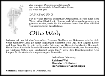 Traueranzeige von Otto Weh von Südthüringer Presse