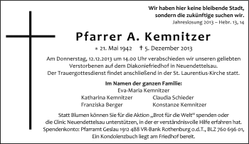 Traueranzeige von A. Kemnitzer von Frankenpost