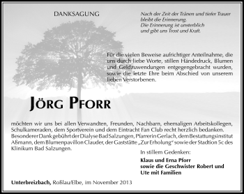 Traueranzeige von Jörg Pforr von Südthüringer Presse