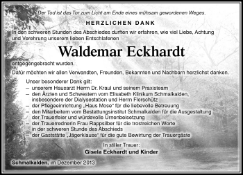 Traueranzeige von Waldemar Eckardt von Südthüringer Presse