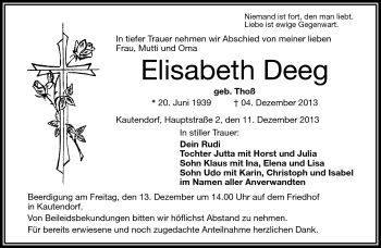 Traueranzeige von Elisabeth Deeg von Frankenpost