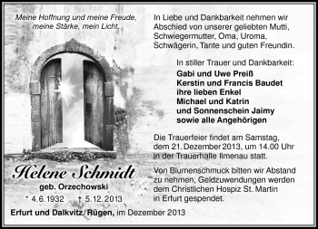 Traueranzeige von Helene Schmidt von Südthüringer Presse