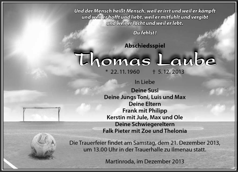  Traueranzeige für Thomas Laube vom 13.12.2013 aus Südthüringer Presse