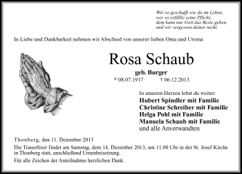 Traueranzeige von Rosa Schaub von Neue Presse Coburg