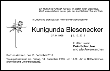 Traueranzeige von Kunigunda Biesenecker von Neue Presse Coburg