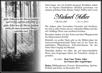 Traueranzeige von Michael Adler von Südthüringer Presse