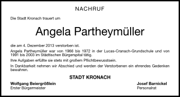 Traueranzeige von Angela Partheymüller von Neue Presse Coburg