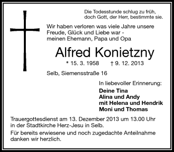 Traueranzeige von Alfred Konietzny von Frankenpost
