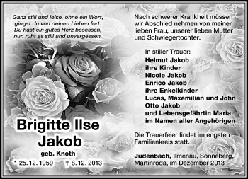 Traueranzeige von Brigitte Jakob von Südthüringer Presse